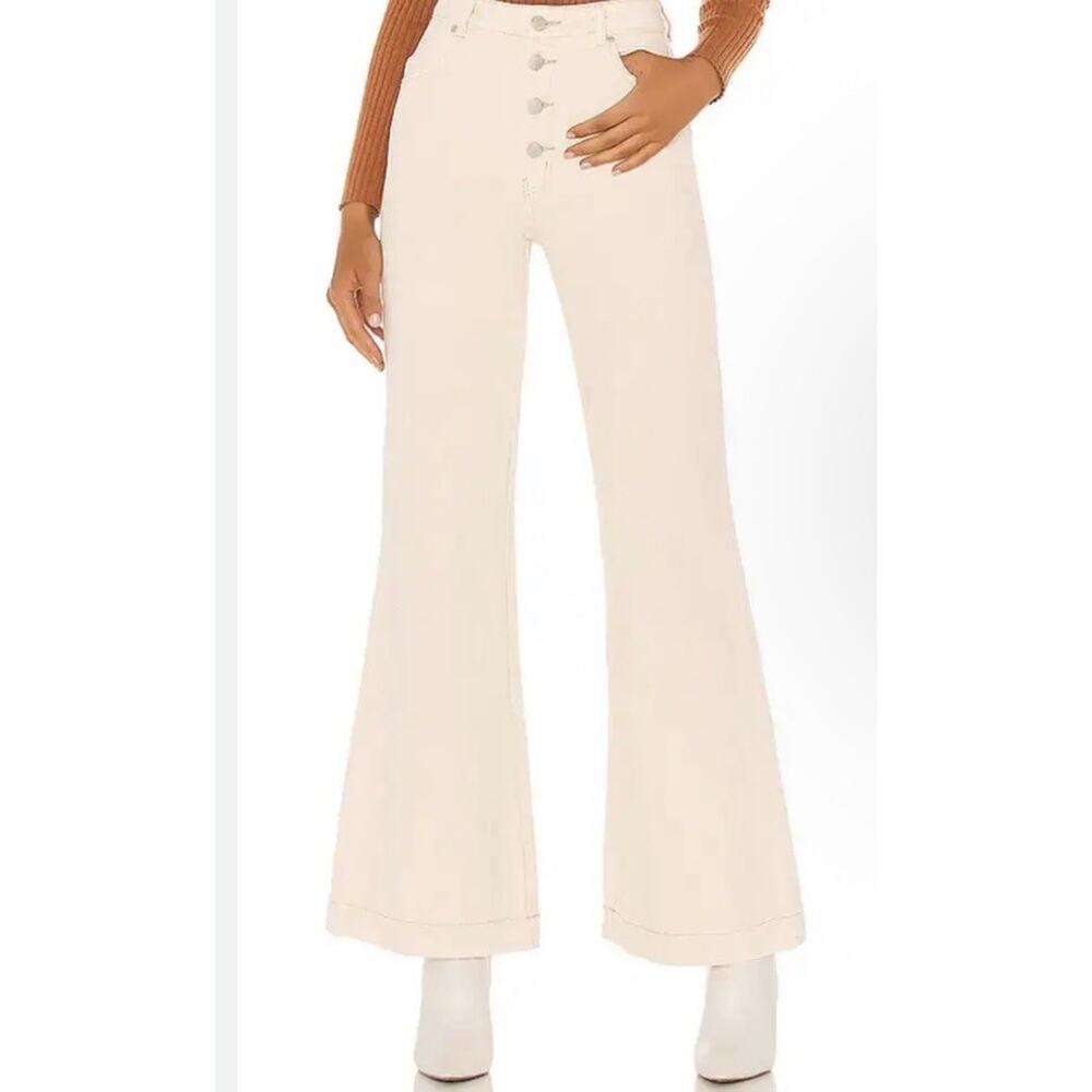 Rolla's East coast Flare Jeans Pants High Rise Button Fly Cream Cream Size 24